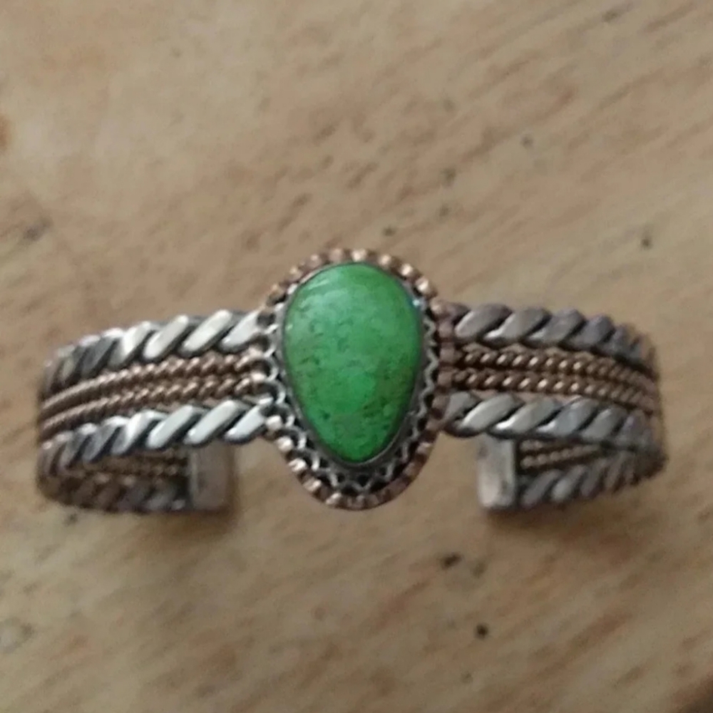 Gaspeite two tone cuff bracelet